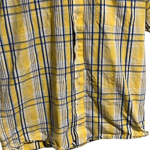 IZOD Mens Yellow and Blue Plaid Short Sleeve Button Down Shirt, Size Small - Picture 4 of 8